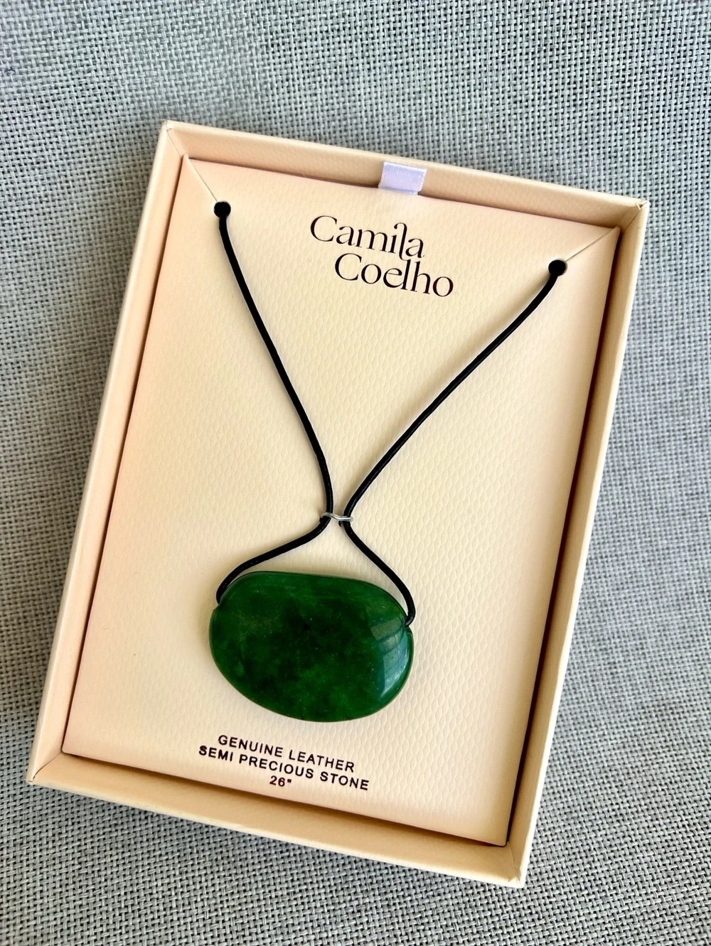 Camila Coelho Green Semi-precious stone pendant leather cord  necklace  NWT